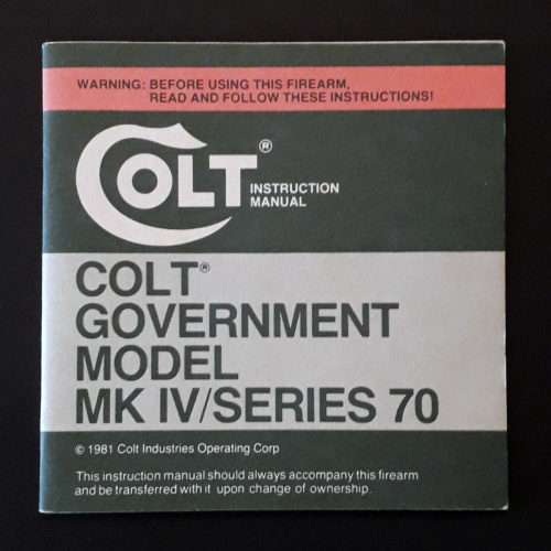 Manual Colt Government Mkiv Serie 70 Del Año 1981
