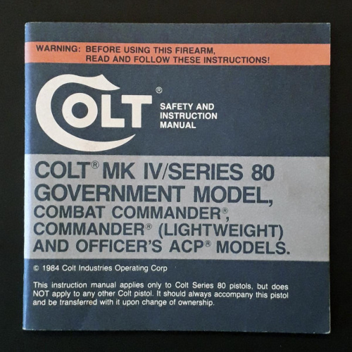 Manual Pistolas Colt Mkiv Series 80 Impreso Año 1984
