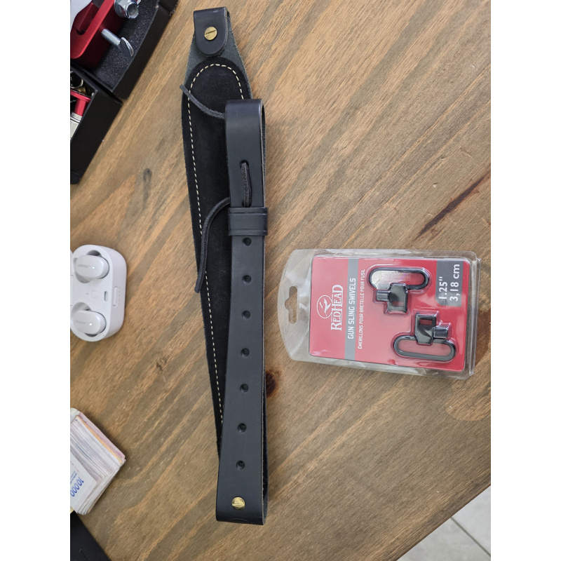 Correa De Cuero Negro Para Fusil, Incluye Anillas De Acero