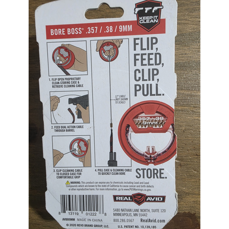 Boresnake Bore Boss .357/.38cal/9mm, 32" Single Piece Cable, #avbb9mm