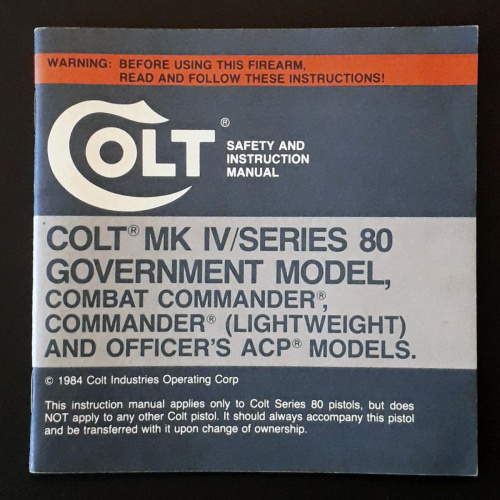 Manual Pistolas Colt Mkiv Series 80 Impreso Año 1984