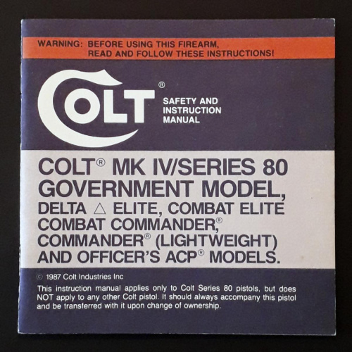 Manual Pistolas Colt Mkiv Series 80 Impreso Año 1987