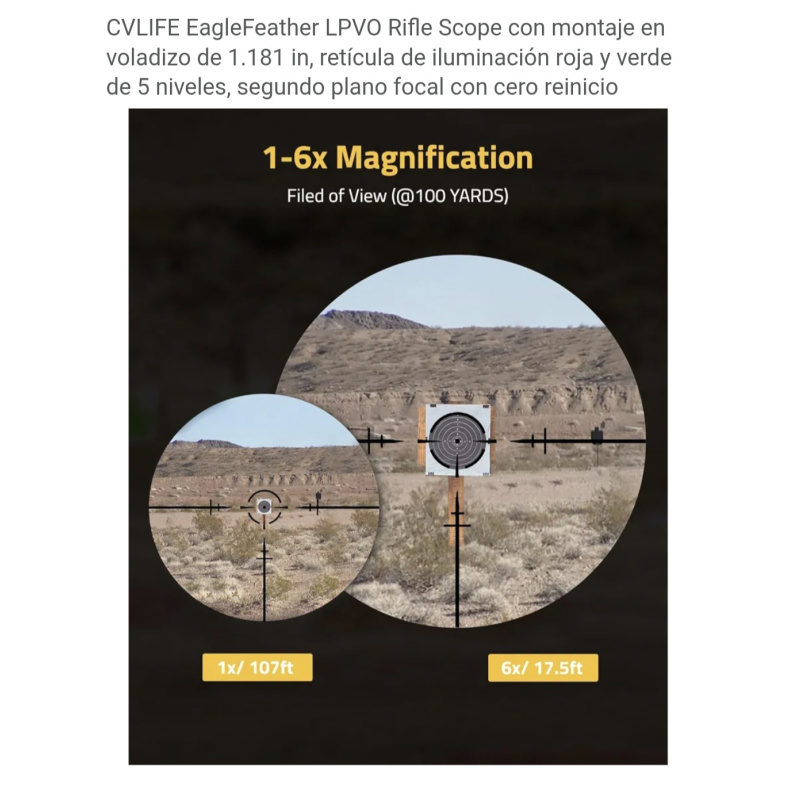 Mira Telescopica Cvlife Eagle Feather Rifle 1-6×24 Nuevo $300,000