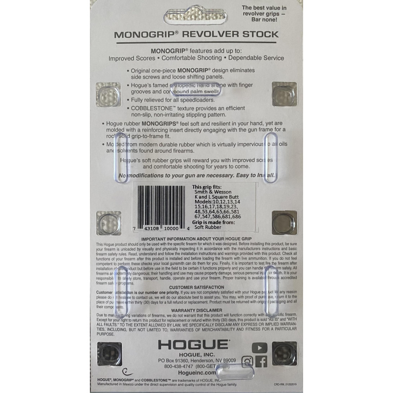 Cacha Hogue Monogrip Revolver Smith & Wesson K Y L Sb Nueva Usd70