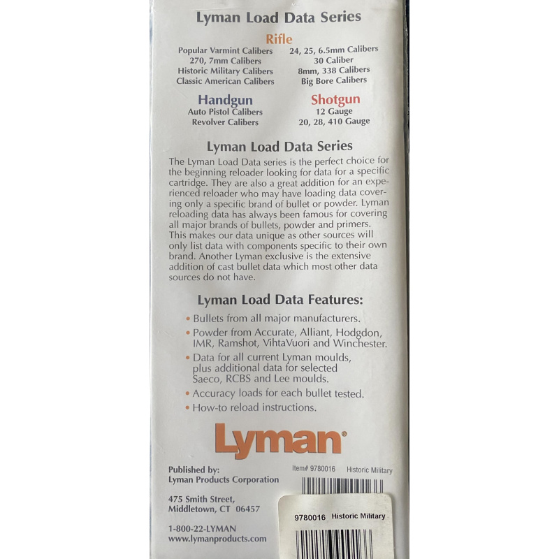 Manual De Recarga Lyman Historic Military Calibers Nuevo Y Sin Uso Usd15