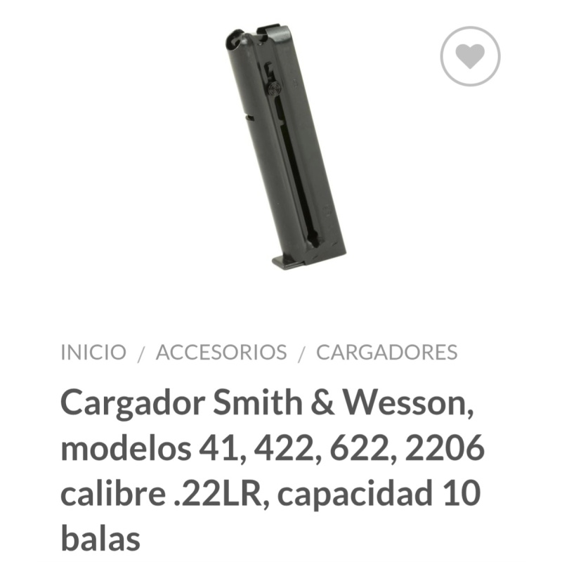 Cargador Nuevo Pistola Smih & Wesson Cal. 22 Lr. For Model 41-422-622-2206.