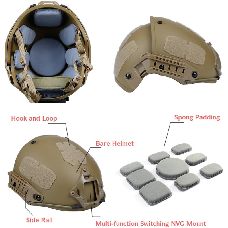 Casco Táctico Rápido De Abs Ajustable Con Rieles Laterales Y Montaje Nvg