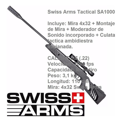 Rifle  Aire Swiss Arms Sniper Sa1000 Tactical Cal 5,5 Mm
