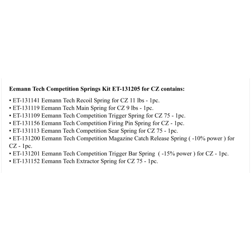 Kit Resortes Eemann Tech Para Pistolas Cz Usd 75 Nuevo