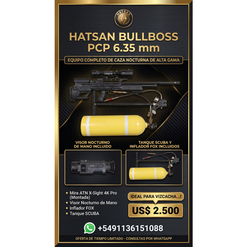Pcp Hatsan Bullboss 6.35 Con Mira De Visión Nocturna Y Scuba....!