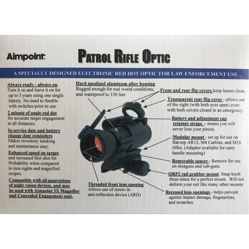 Aimpoint Patrol Rifle Optic (pro™) Red Dot Reflex Sight - Qrp2 Mount
