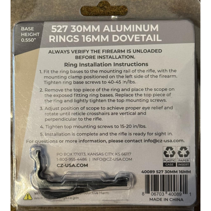Montaje Con Anilla Marca Cz 527 30mm Nuevos Usd100