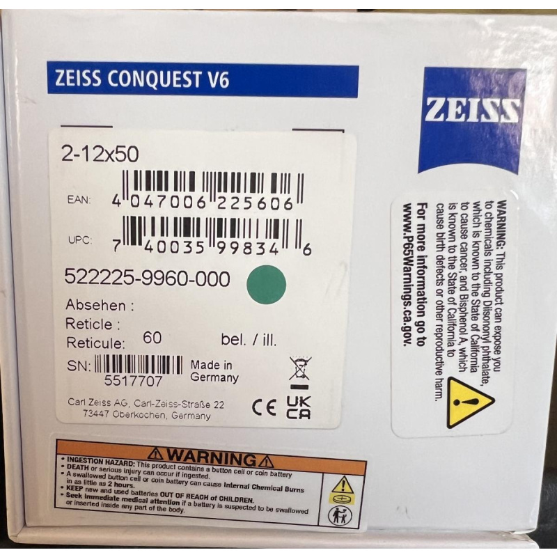 Carl Zeiss Conquest V6 2-12x50 Iluminado Nueva