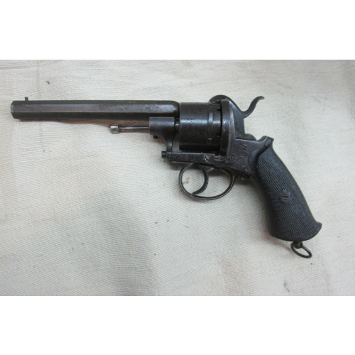 Revólver Antiguo Sistema Lefaucheux Belga De Espiga Cañón Octogonal C. 1860