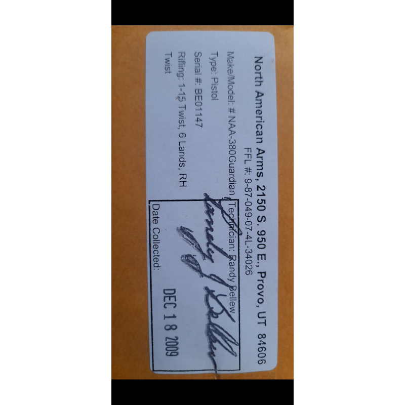 Pistola North American Arms Modelo Guardian