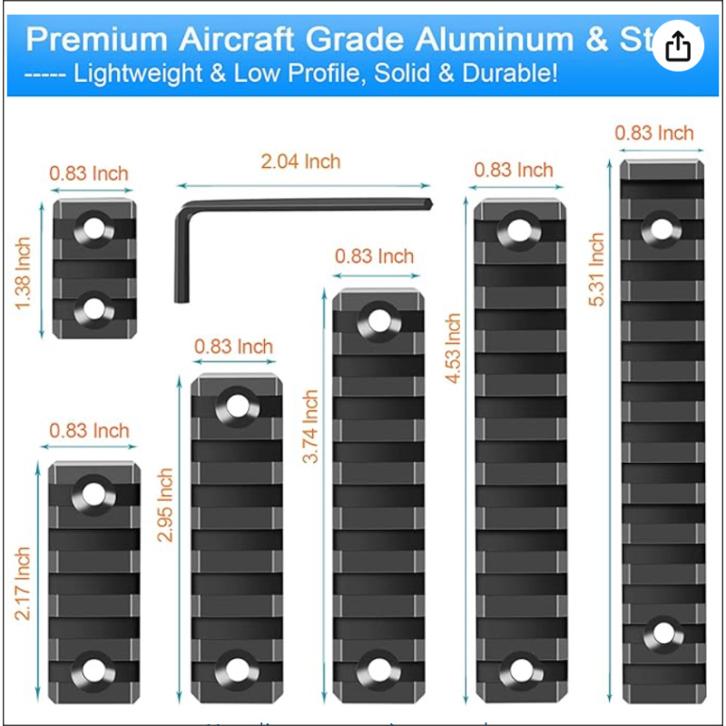 Juego De Rieles Picatinny Individuales De Aluminio
